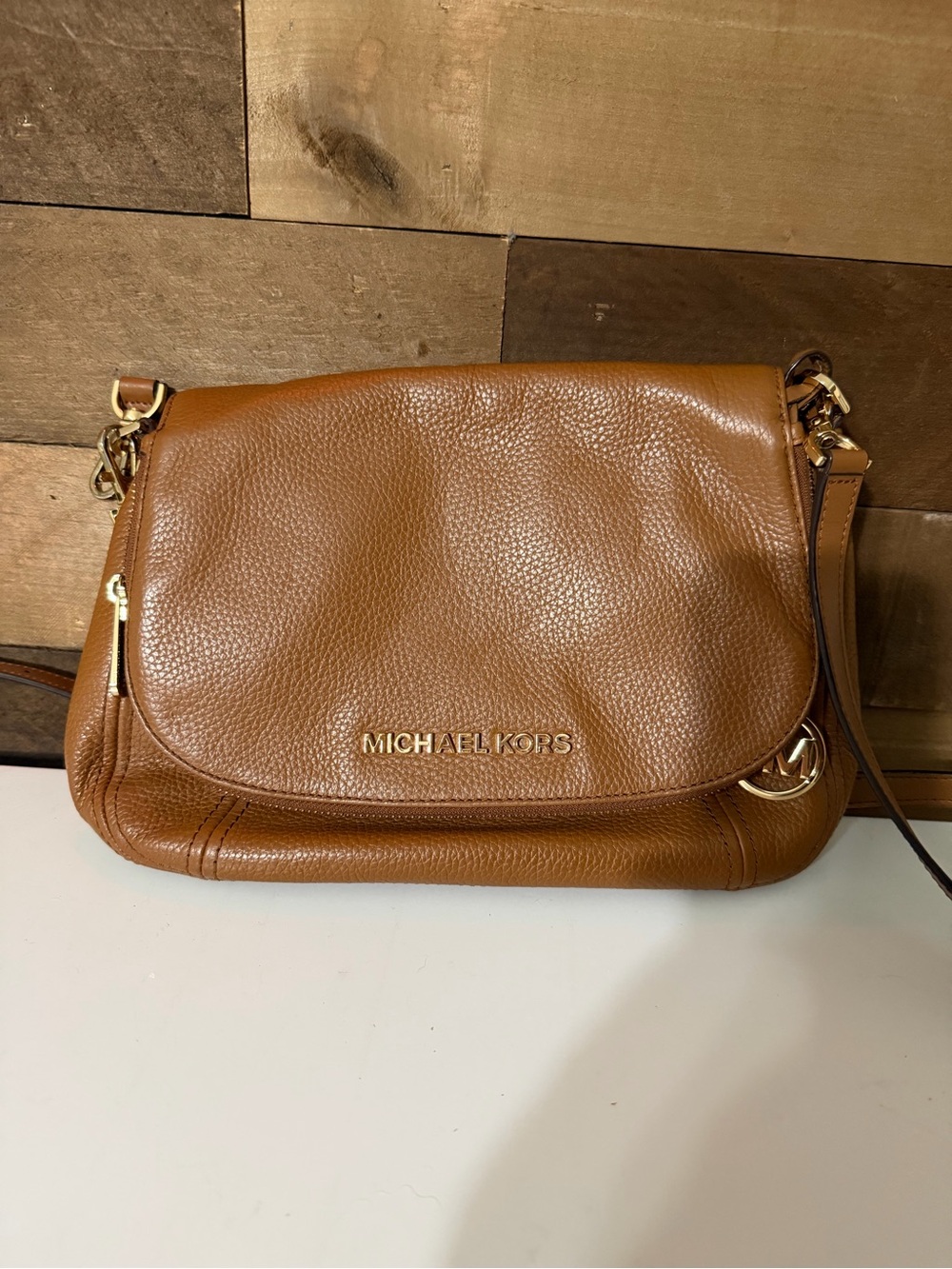 Michael Kors Cognac Pebbled Leather Crossbody Shoulder Bag